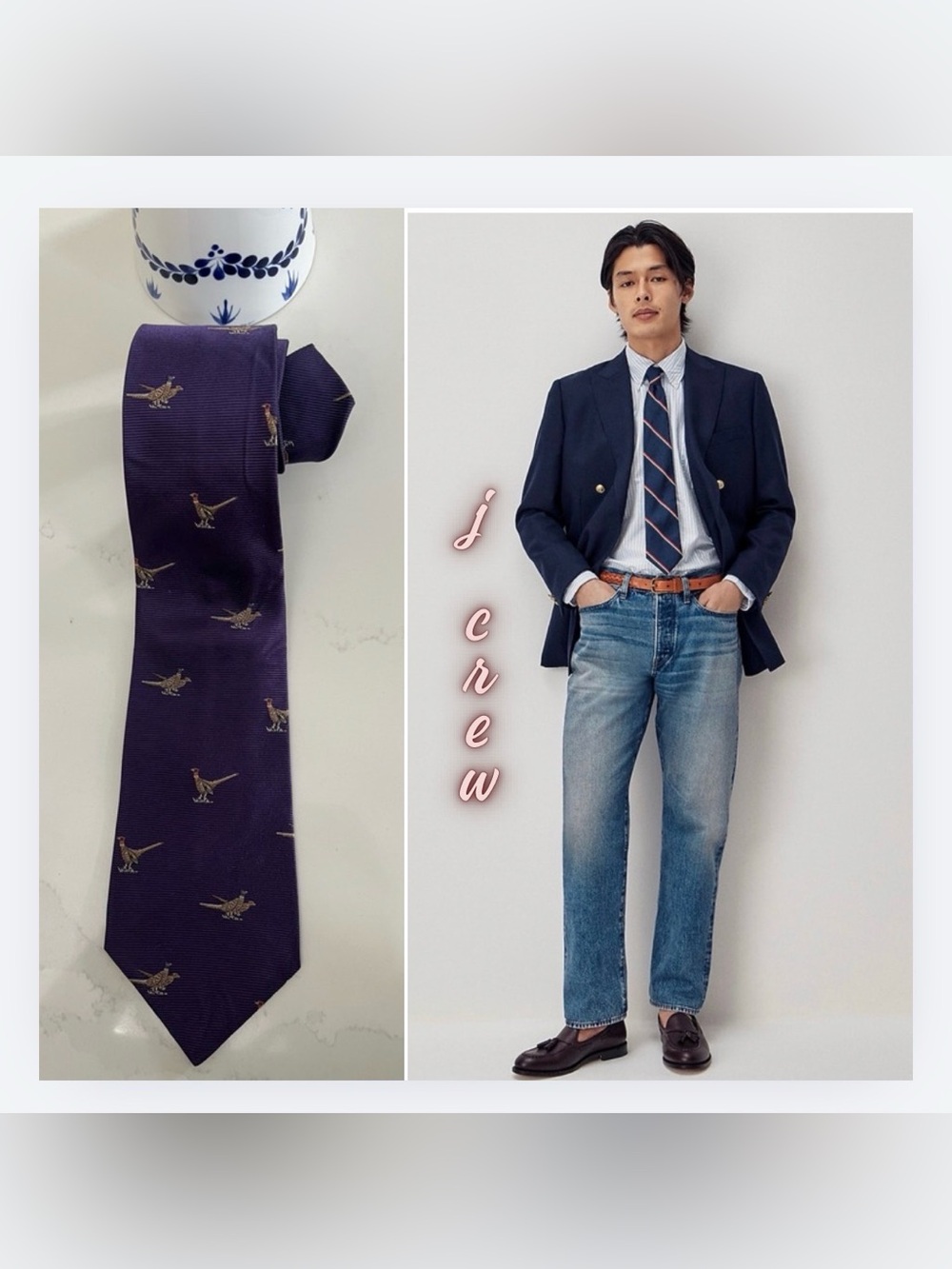 J. Crew Purple Pheasant Motif Silk Tie